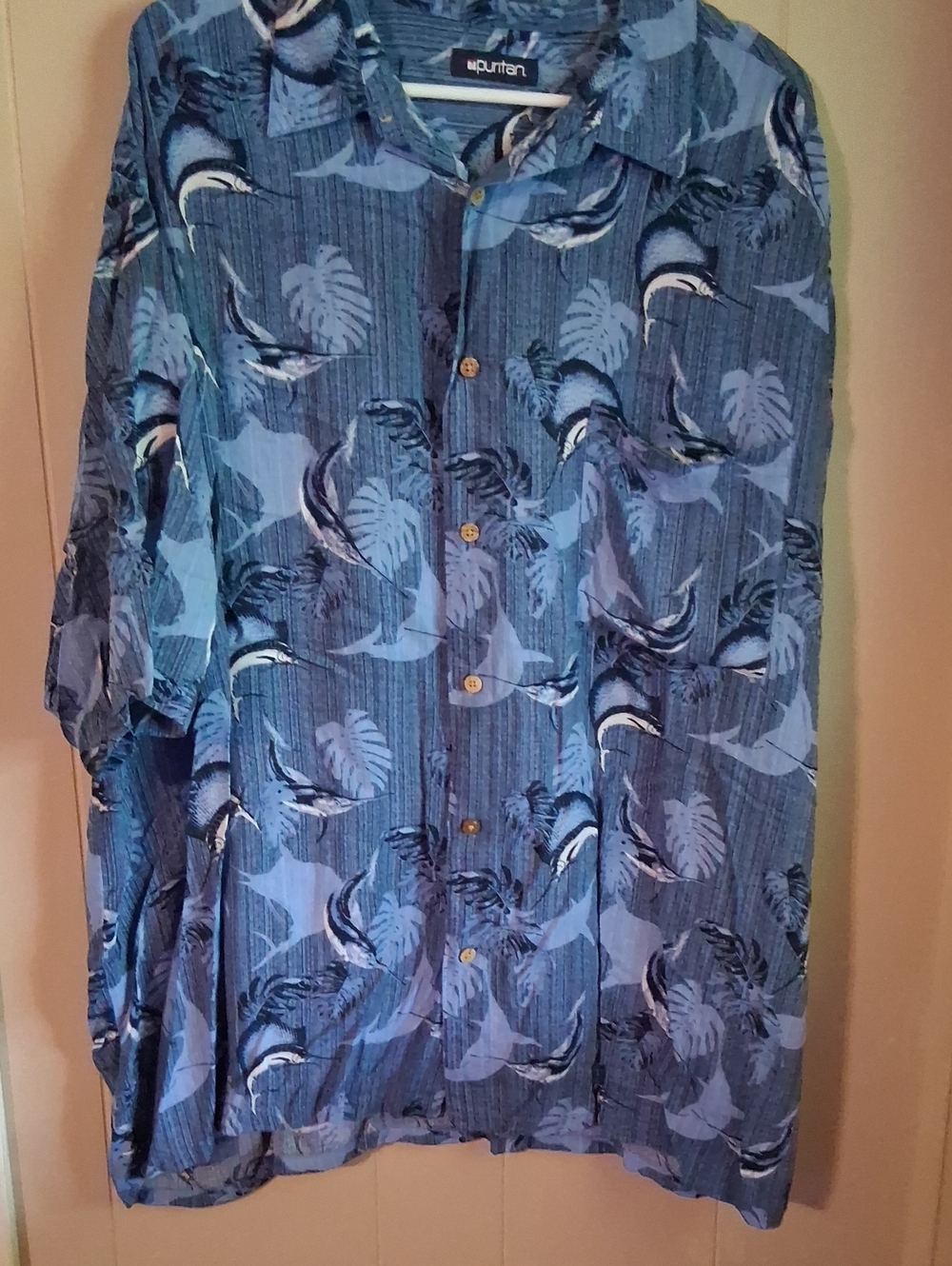 Puritan Blue Wave & Tropical Print Short-Sleeve Shirt Jacket